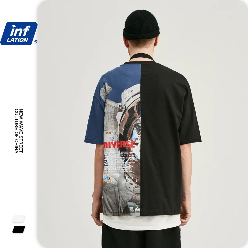 Инфляции мужская одежда футболка Цвет блок астронавт печати футболки с коротким