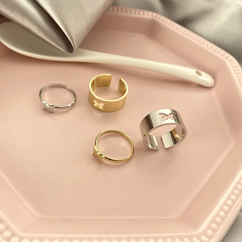 

Fashion Retro Butterfly Ring for Men Lover Couple Open Cuff Engagement Wedding Ring for Women Set Adjustable Jewelry Gift Bague