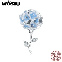 wostu 100 925 sterling silver bead hydrangea charm blooming flower pendant fit original bracelet necklace diy jewelry ctc392
