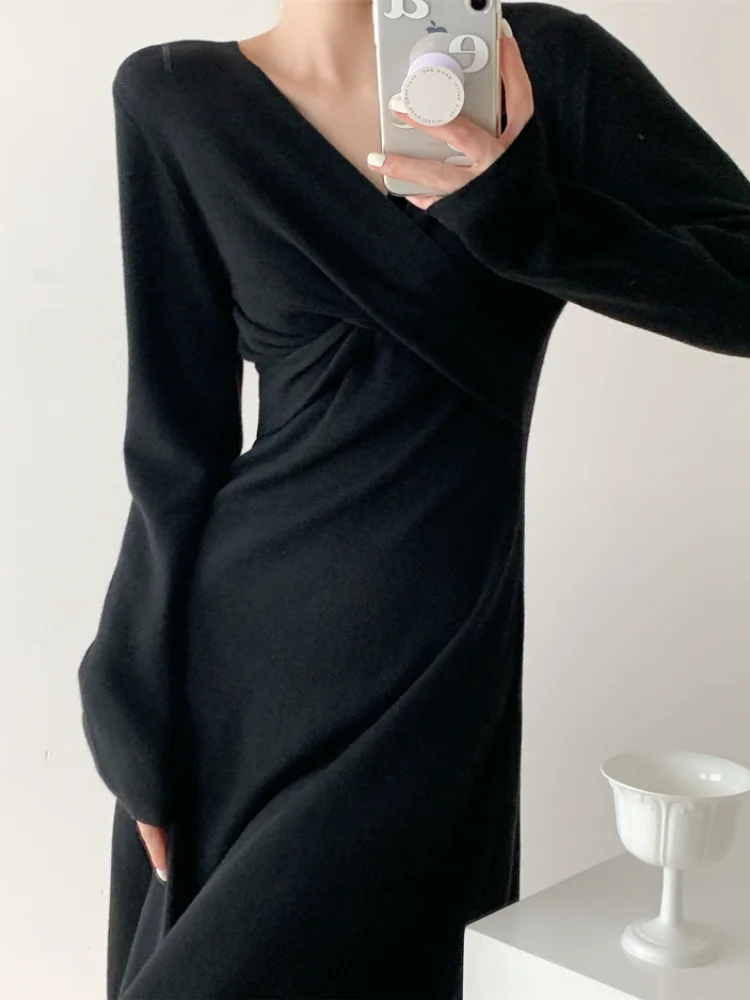 Элегантное цельное платье в Корейском стиле женское вязаное французское