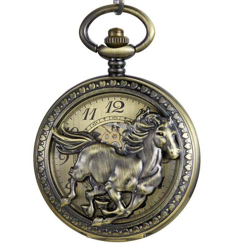 

Hollow Chinese Zodiac Bronze House Skeleton Mechanical Pocket Watch Fob Chain Gift Men Women Steampunk Pendant Gifts reloj hombr