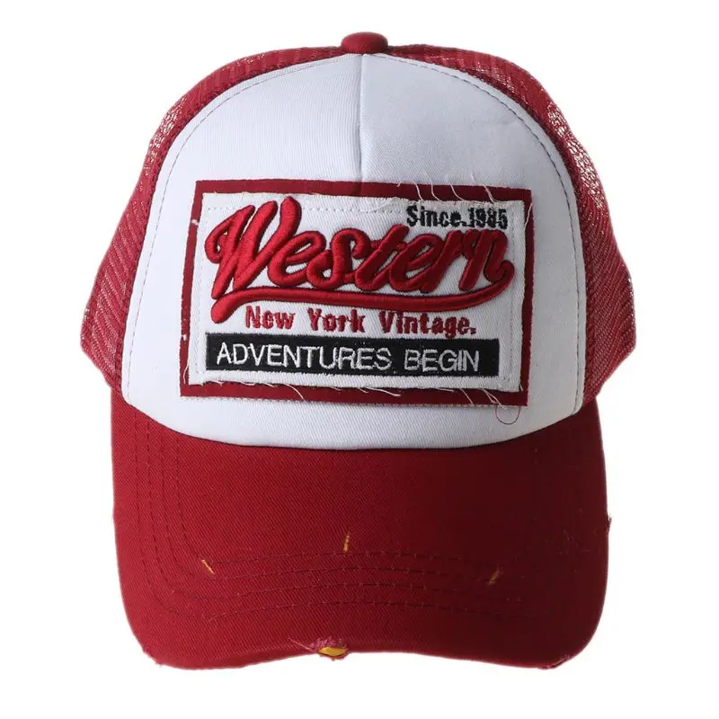 

Unisex Vintage Western Letters Embroidered Logo Patch Baseball Cap Breathable Mesh Back Casual Distressed Snapback Trucker Hat
