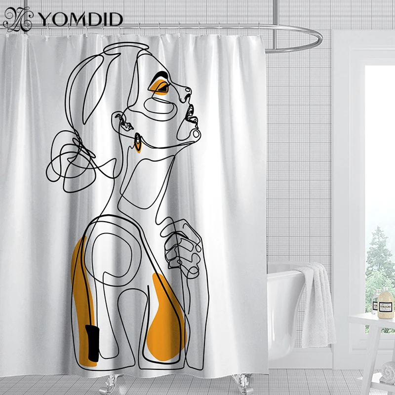 

Cartoon Curtain Simple Figure Printed Shower Curtains Bath Products Bathroom Decor with Hooks Mildew Proof Polyester Bath Screen