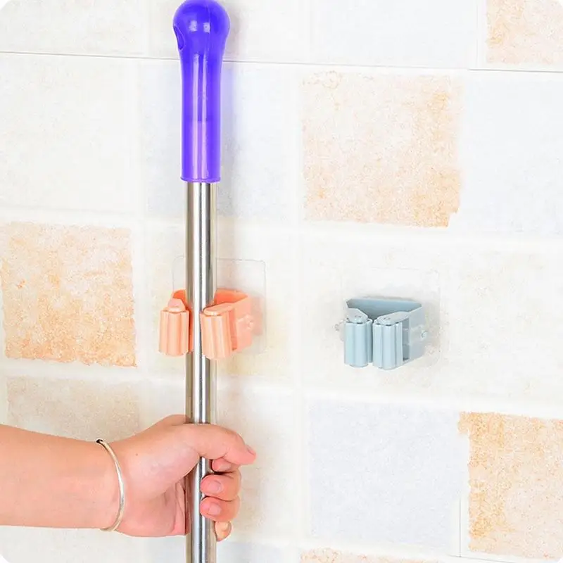 

Hanging Mop Organizer Holder Hooks Tube Household Wall Mounted Brooms Tools Hook Card Holder Bathroom Rack