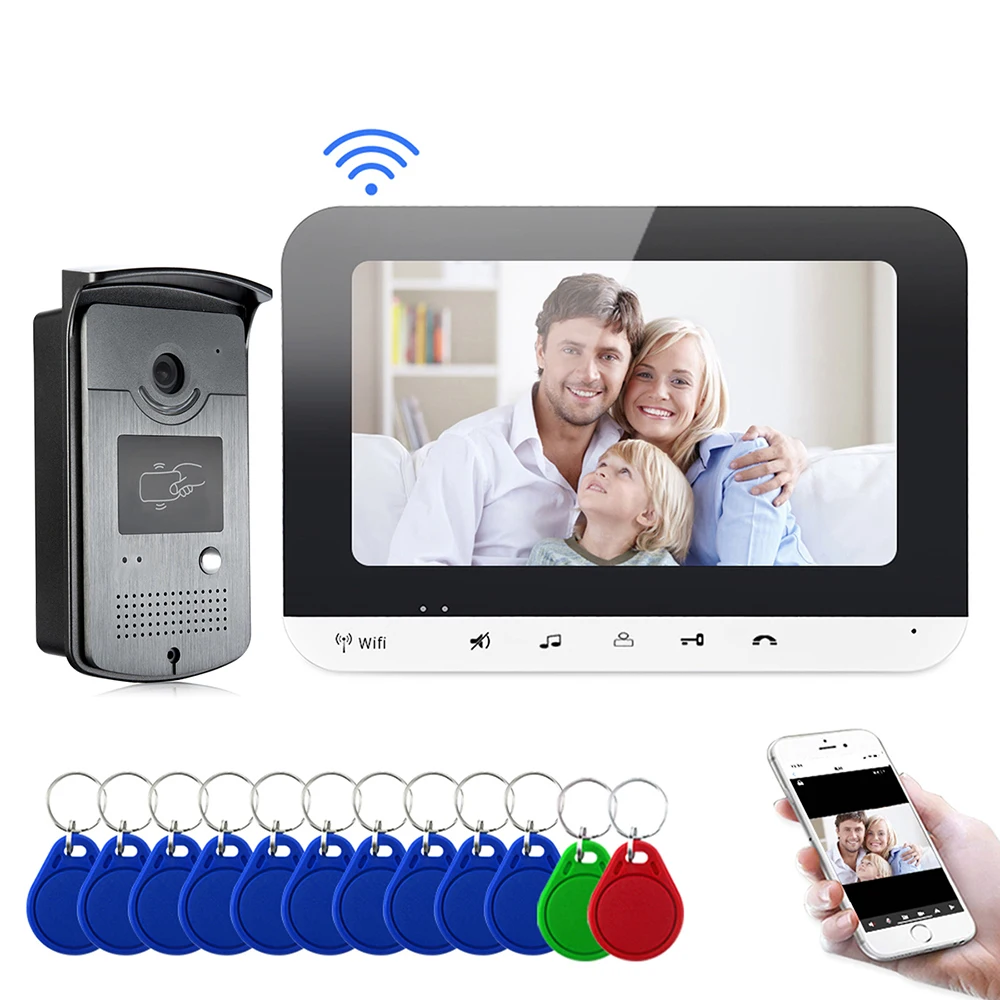 Проводной дверной видеозвонок с Wi Fi 7 дюймов система связи металлическая RFID