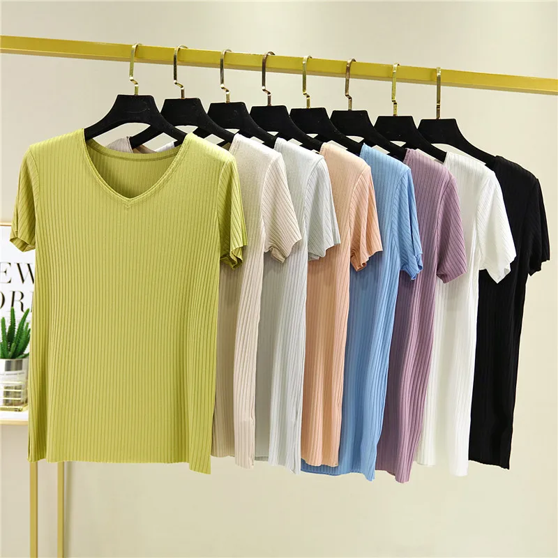 

Хлопковая футболка с v-образным вырезом, джемпер , пуловер , топы , женская тонкая футболка , женская летняя однотонная Повседневная футболка ...