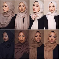 hot sell muslim islamic women crinkle hijab scarf femme musulman solid color soft cotton headscarf hijab shawls and wraps 01 65