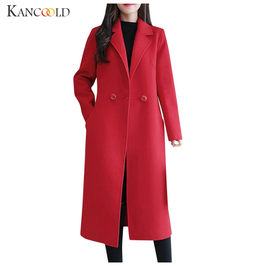 KANCOOLD женское однобортное модное шерстяное пальто, 4 цвета, S-3XL, однотонное, зима, модное приталенное Элегантное длинное пальто