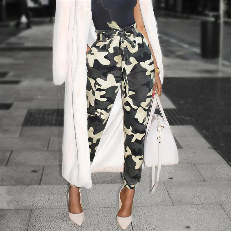 Брюки с высокой талией камуфляжные свободные джоггеры женские шаровары штаны