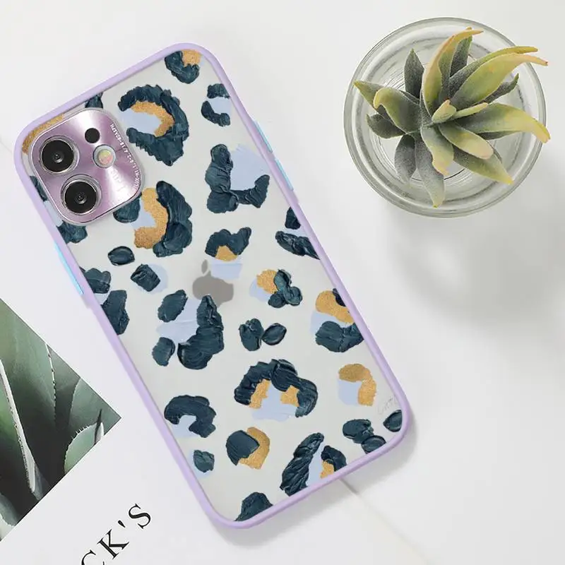 

Leopard Print Phone Case purple matte transparent For iPhone 7 8 x xs xr 11 12 pro plus max mini Clear Funda