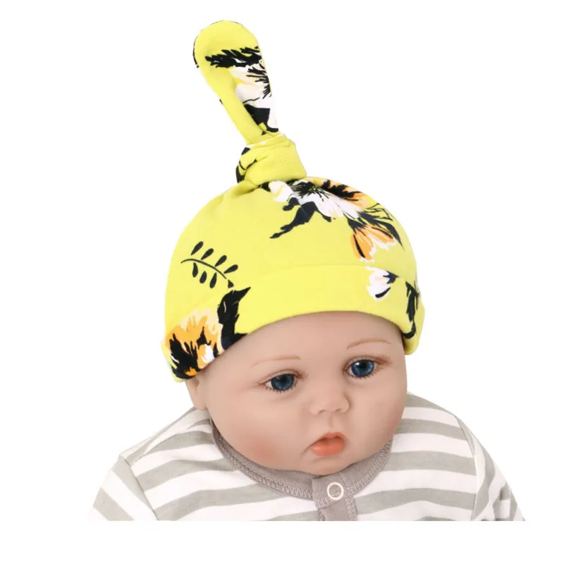 Autumn Cute Hats For Children Yellow Black White Floral Print Baby Girls Caps Casual Long Top Newborn | Детская одежда и обувь