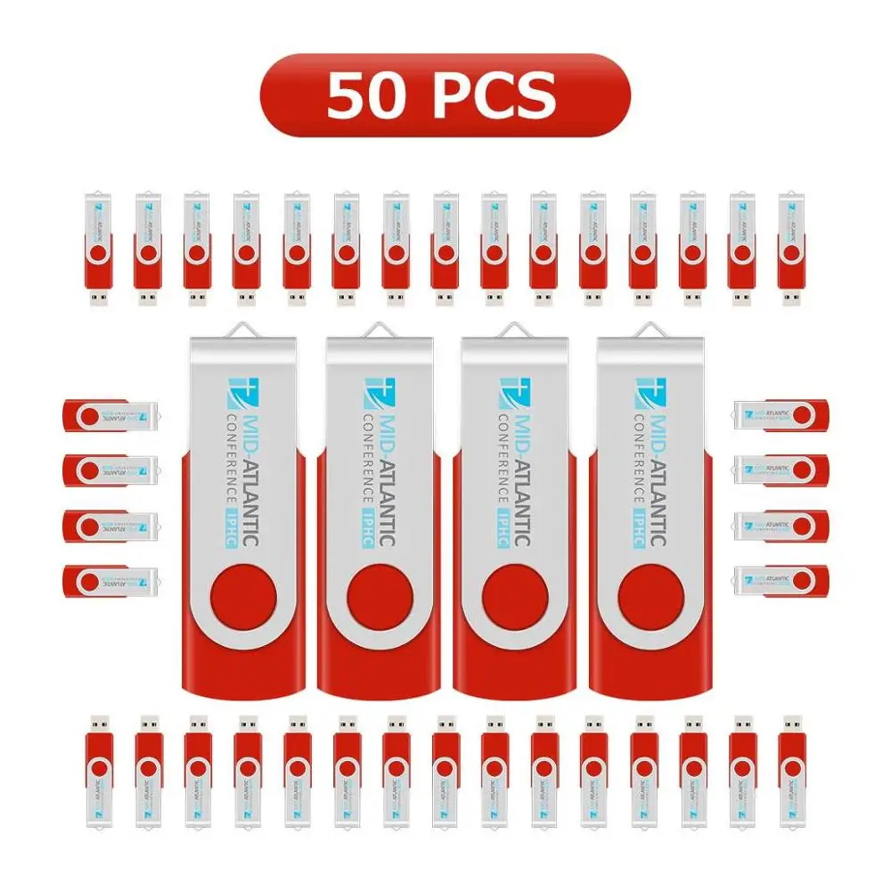 J-boxing 50PCS 1GB Engraved Custom Logo USB Flash Thumb Memory Drive Printed Metal Rotating Personalize Pen Drive for PC Laptop