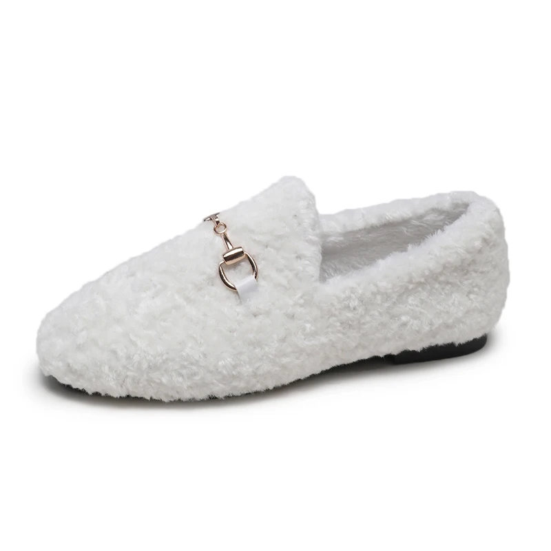 Chaussures femme; женская плюшевая обувь; женские лоферы без шнуровки; женская теплая обувь на плоской подошве; Zapatos De Mujer Buty Damskie; сезон зима - Цвет: Белый