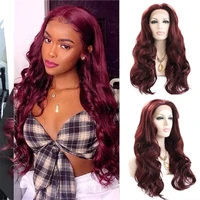 burgundy synthetic lace front wig 99j color wigs long curly body wave red frontal glueless middle part hair for black women