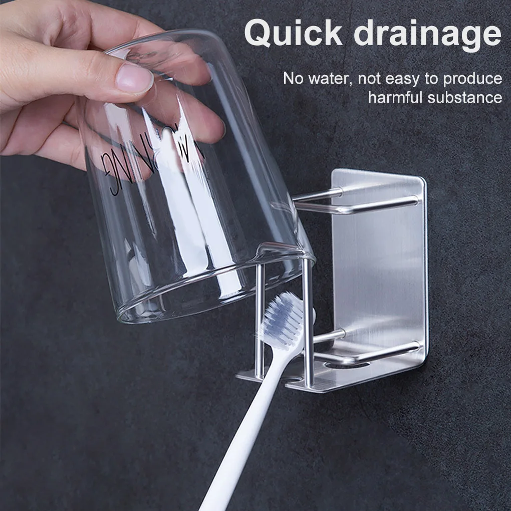 self adhesive toothbrush holder rack bathroom wall hanging stainless steel toothpaste bracket bathroom storage accessories set free global shipping