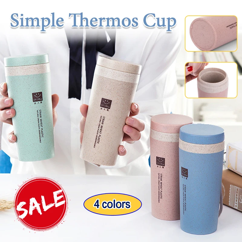 

Wheat Straw Double Insulated Mug Tumbler With Lid Eco-friendly Travel Mug Coffee Winter Thermos Cup 350ML