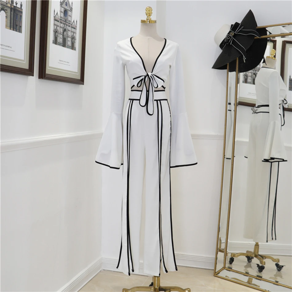 Новинка Весна 2019 женский костюм пикантная белая полосатая рубашка с бантом и