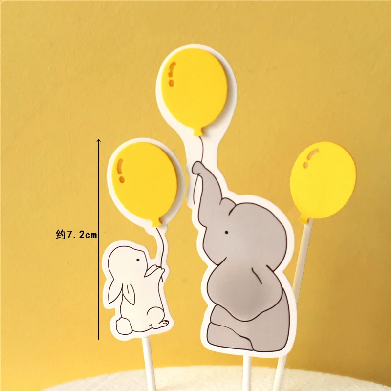 

Yellow Balloon Elephant with Rabbit Cake Topper For Birthday Decoration Supplies Baby Shower Baking Dessert Kid Love Gifts