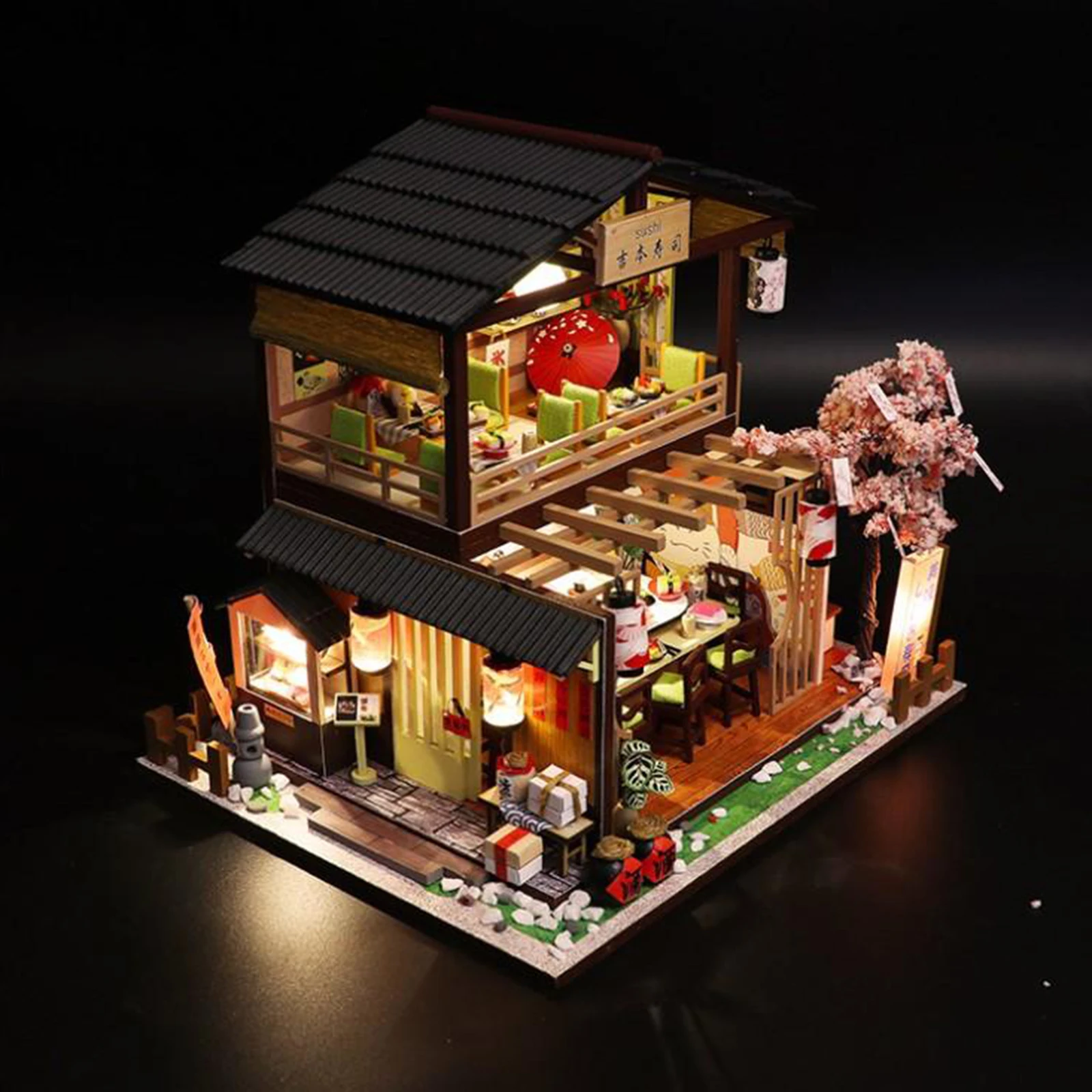 

LED Wooden Dollhouse Miniature Kit Tiny Furniture Doll House Kit DIY Toys