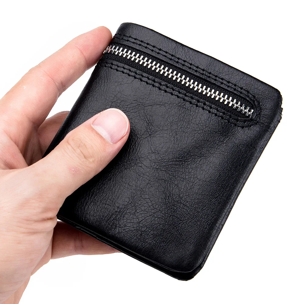 Men Women Hasp Short Wallet Real Top Layer Cow Leather Cash Pocket Lady Coins Purse Guys Zipper Billfold Card Holder Bags