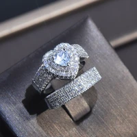 gorgeous 2pcsset women wedding rings mosaic aaa cz heart romantic female engagement rings fashion jewelry high quality anillos