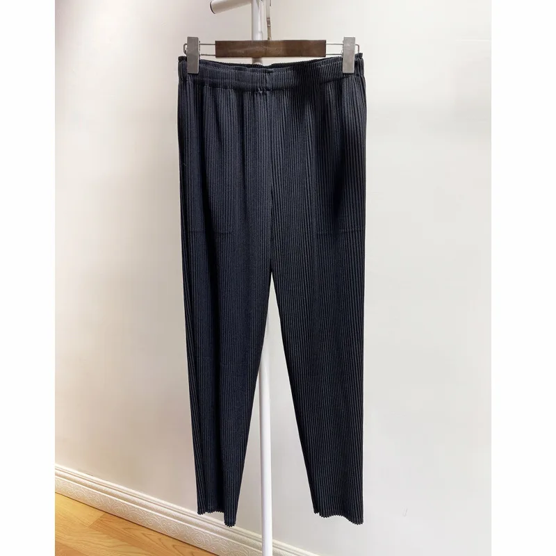 Plus Size Pants For Women Autumn New Elastic Miyake pleated Thick Solid Color Casual Pencil Ankle Length | Женская одежда