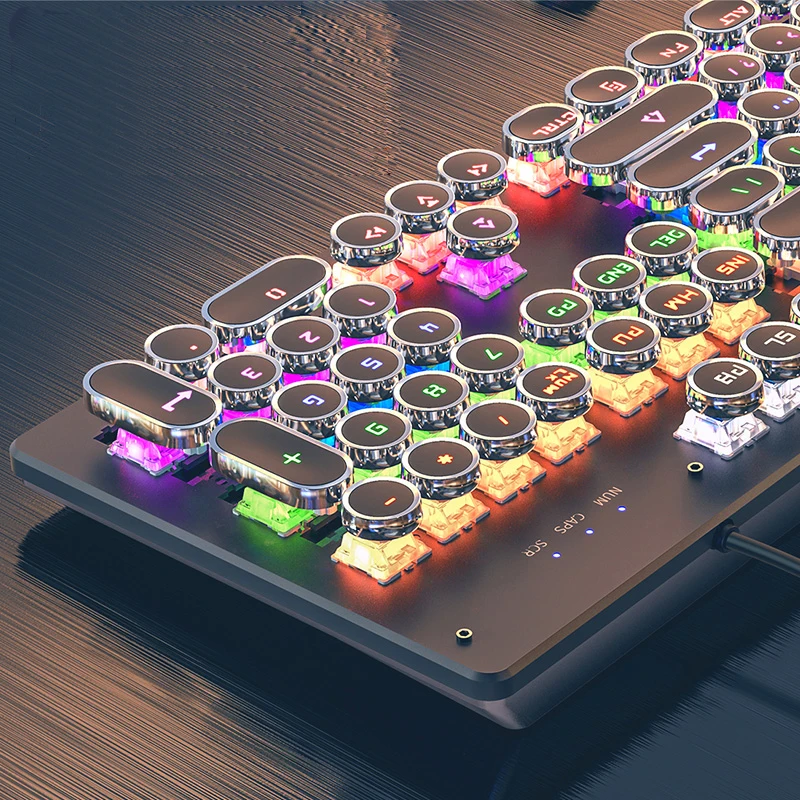 gaming mechanical keyboard punk round retro keycap backlit usb wired english for pc laptop free global shipping