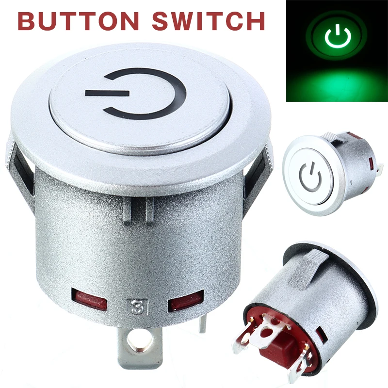 22mm 12V Green LED Push Button Switch Autolock Power ON/Off Car Styling Parts | Автомобили и мотоциклы