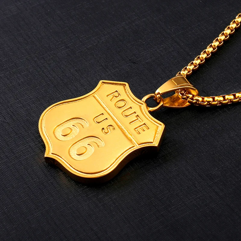 Вакуумное Гальваническое Золотое колье в стиле хип хоп 66 шоссе из титановой