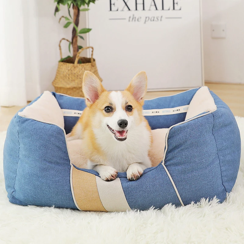 

Color Block Stitching Dog Beds Deep Sleeping Nest Cat Beds & Furniture Pet Dog Warm Autumn And Winter Bed Teddy Husky Dog Sleepi