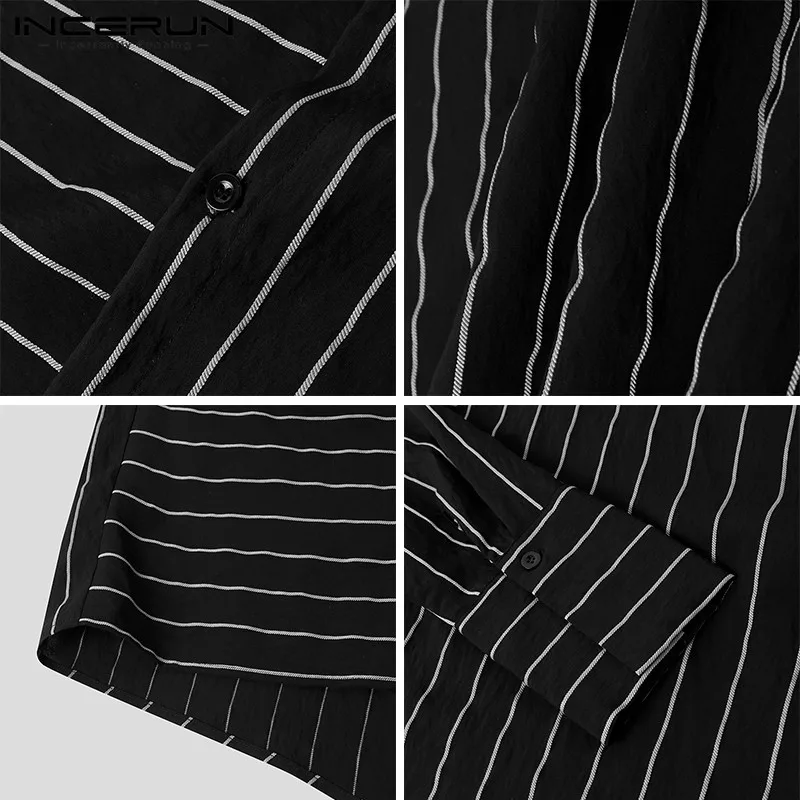 

Stylish Hombre Buttons Loose Camisa Streetwear INCERUN Fashion Striped Mens Shirts Long Sleeve Lapel Irregular Blouse Plus Size