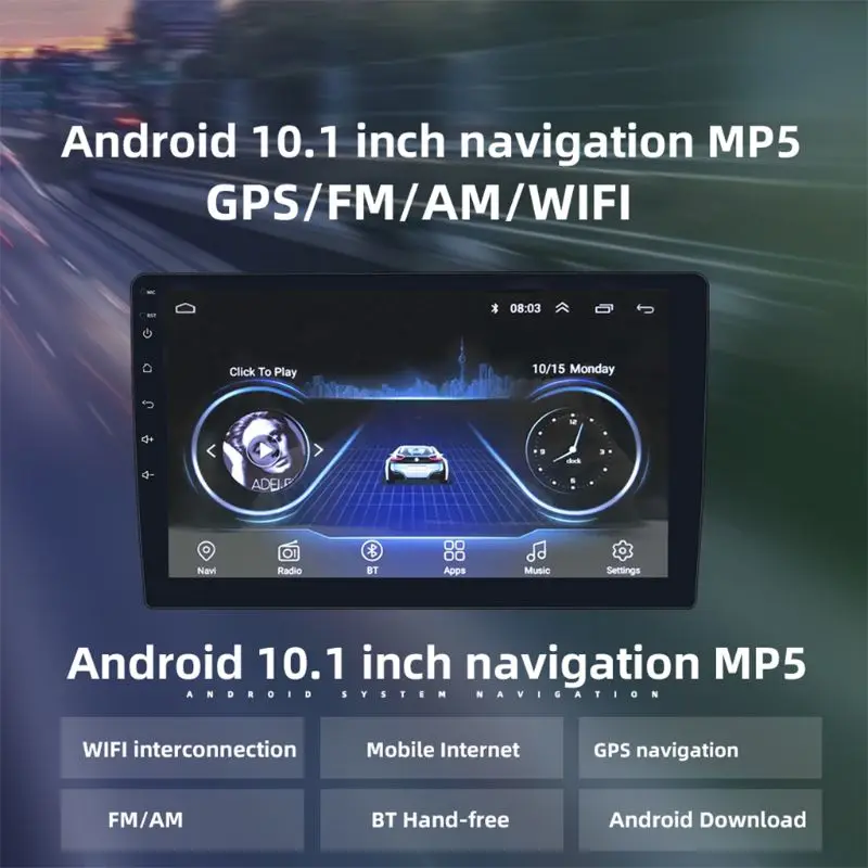 2 Din автомагнитола 10,1 дюймов Hd Автомобильный Mp5 мультимедийный плеер Android 8,1 Автомагнитола Gps U90C