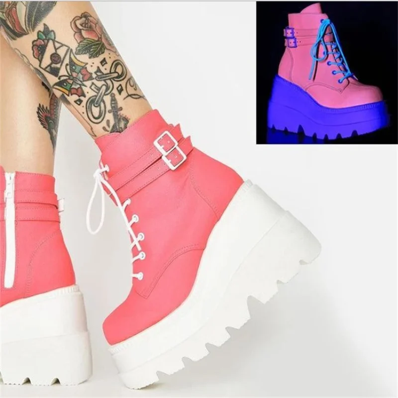 

Winter Women Platform Boots Fashion Thick Bottom Ankle Boots Wedges Shoes For Woman Lace Up Buckle Ankle Boots Botas Mujer889