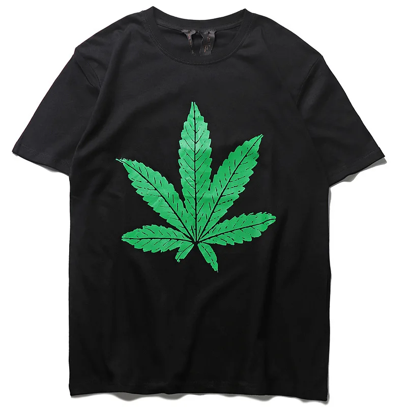 

T-shirt Popular Brand Men's Summer Big Talker Green Hemp Leaf Large V Printed Hip-hop Skateboard Ins Student r T-shirt Men