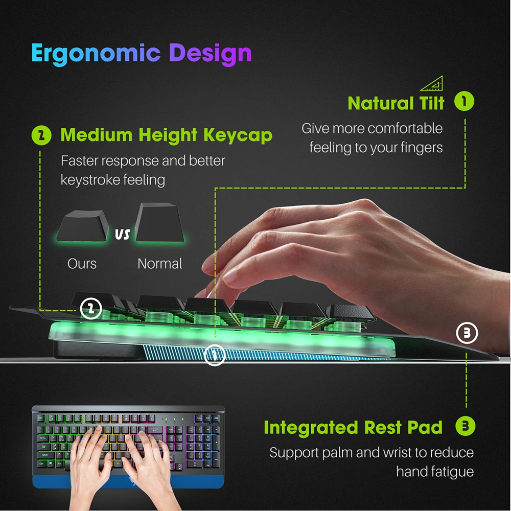 Игровая клавиатура VicTsing PC149 механическая Проводная USB 104 клавиши RGB с подсветкой