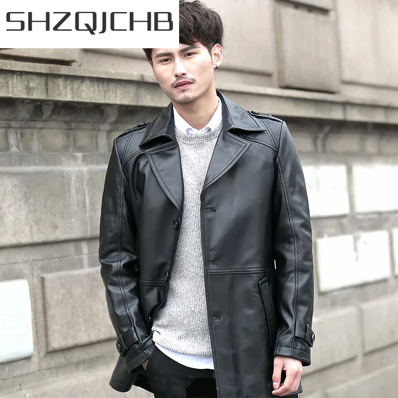 

Мужская повседневная кожаная куртка SHZQ, куртка из натуральной кожи в уличном деловом стиле, 100%