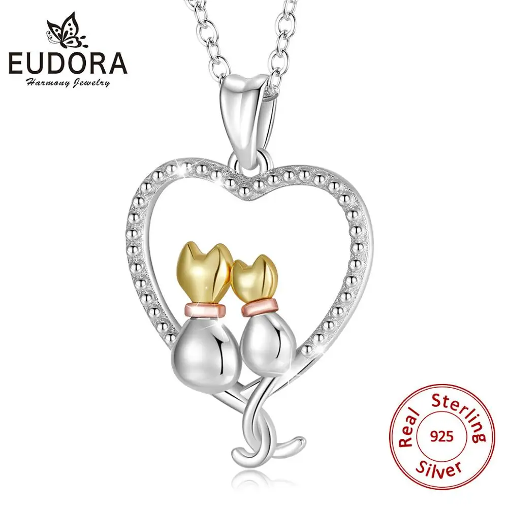 

Юдора натуральная 925 пробы серебро с забавным котом, ожерелье с кулоном в форме сердца из стерлингового серебра Серебряные ювелирные издели...