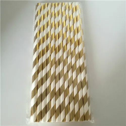 hot gold white 25 шт. золотистого и серебряного цвета, в форме сердца, звезды, фольги, в полоску, бумажные соломинки для детей, дня рождения, свадьбы, вечеринки, для детского душа, для украшения мероприятий, для питья - Цвет: hot gold white