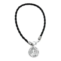 20pcs black leather bracelet zinc alloy metal saint benedict medal charms bracelet b 59