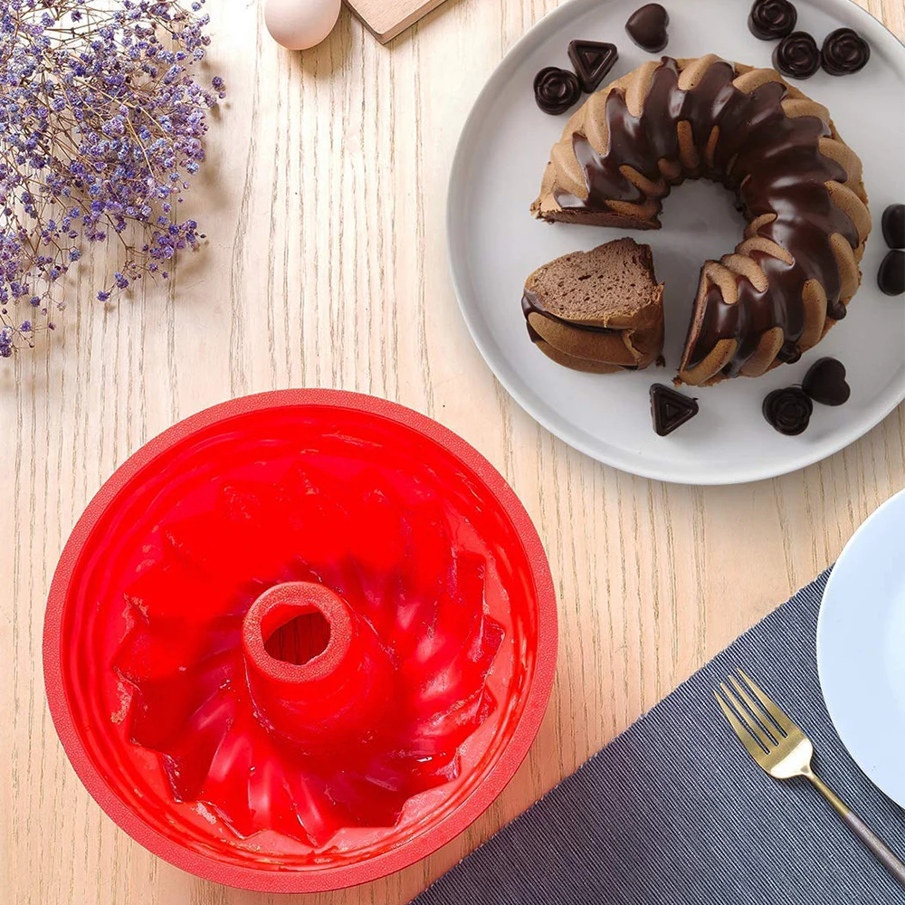 

9 inch Bakeware Cake Molds Silicone Non-Stick Mousse Chiffon Pudding Jelly Ice creams Red Blue Large hollow round Kitchen Tools