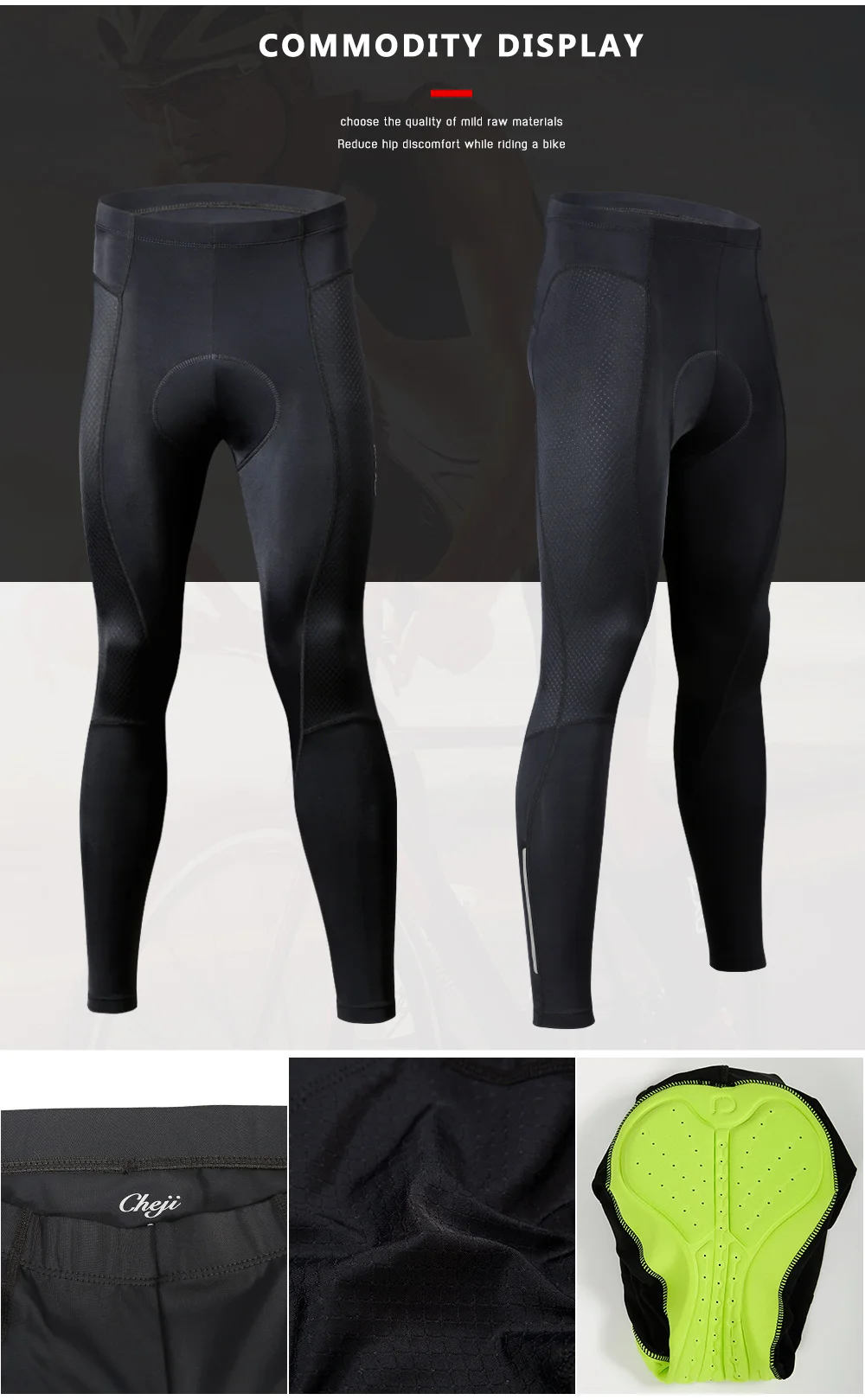 CHEJI Cycling Long Pants Gel Padded Men Black Breathable MTB Road Bike Lycra Bicycle Tights Cycling Trousers Clothing