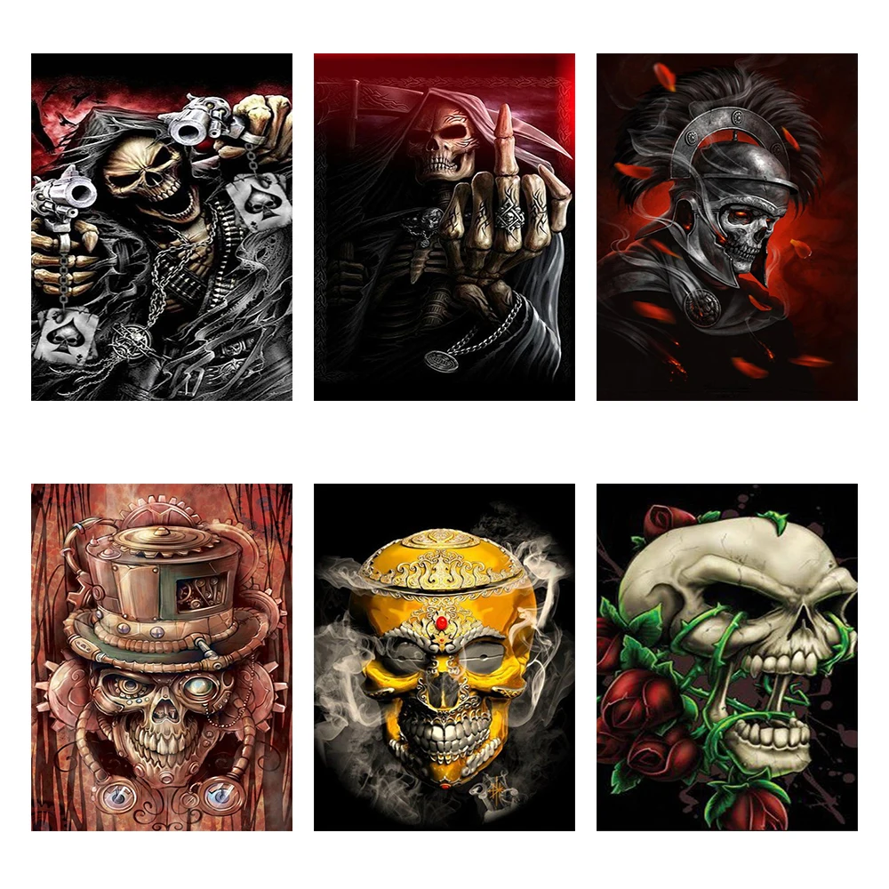 

Алмазная 5d картина «сделай сам», вышивка с квадратными и круглыми страшными изображениями черепа, рыцаря, мозаика, вышивка крестиком, украш...