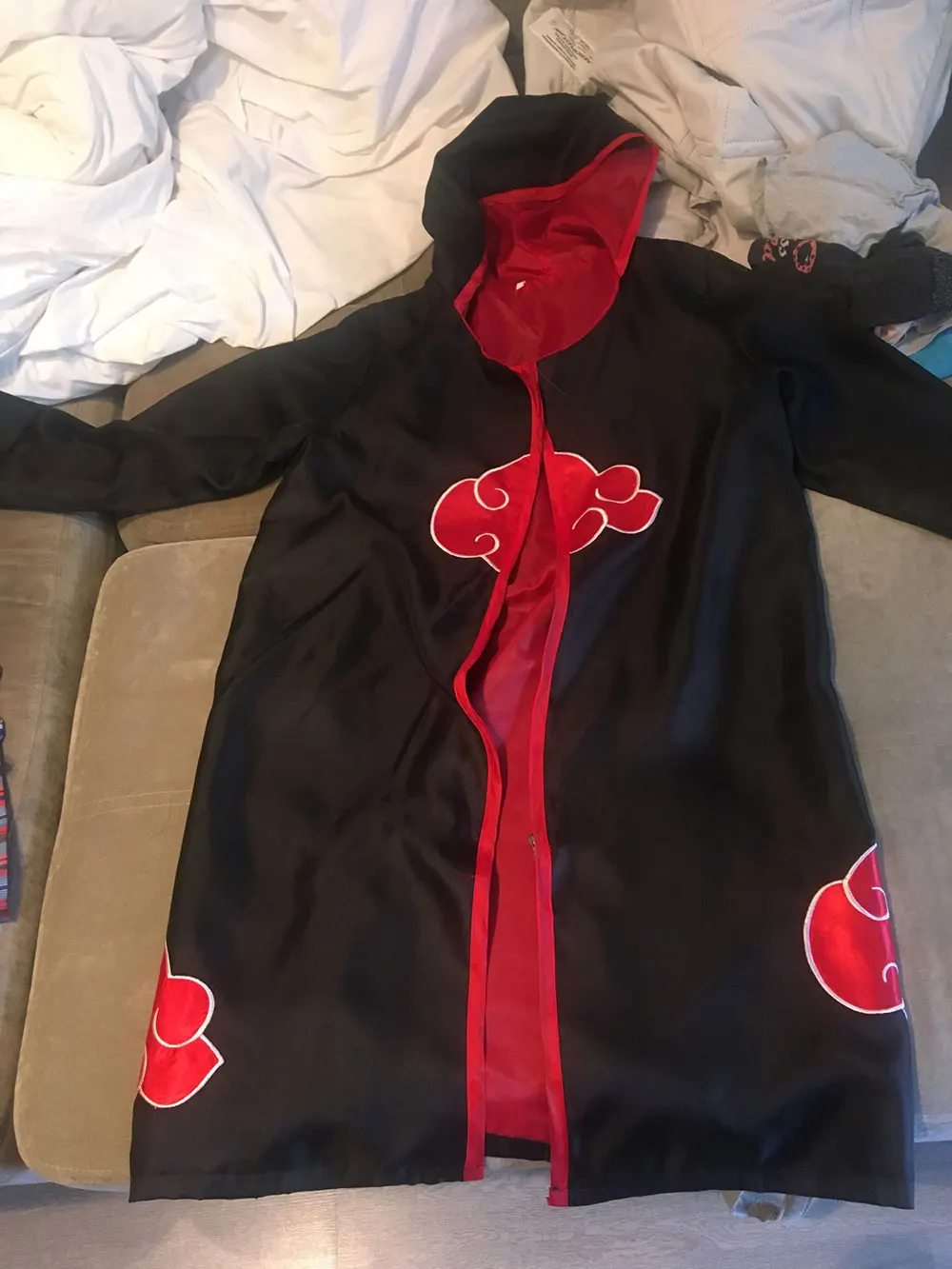 Halloween 3Pcs Anime Akatsuki Costume Hoodie Headband and Ring Cape Red Cloud Robe Party Cosplay | Тематическая одежда и