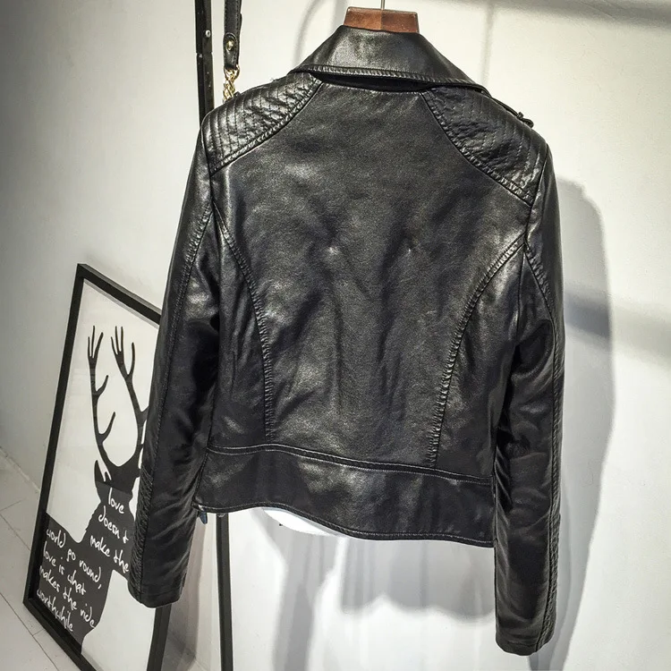 Women's Leather Jacket Spring Autumn Pink, Black Slim Cool Lady PU Faux Leather Jacket Women's Basic Zip Jacket Street Jacket
