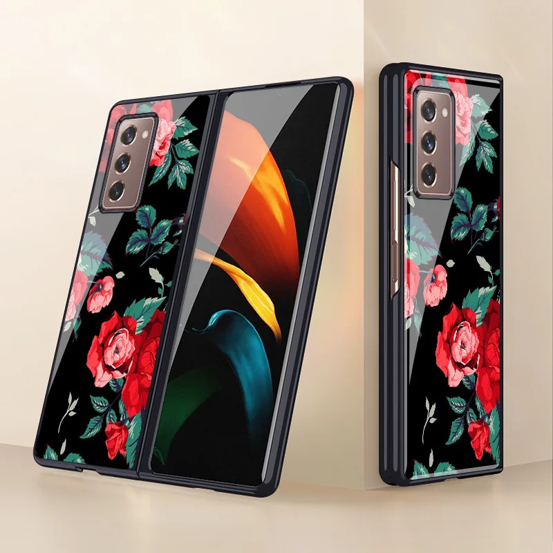 women vintage rose phone case for samsung galaxy z fold2 5g case w2021 tempered glass protective shell for samsung z fold 2 case free global shipping