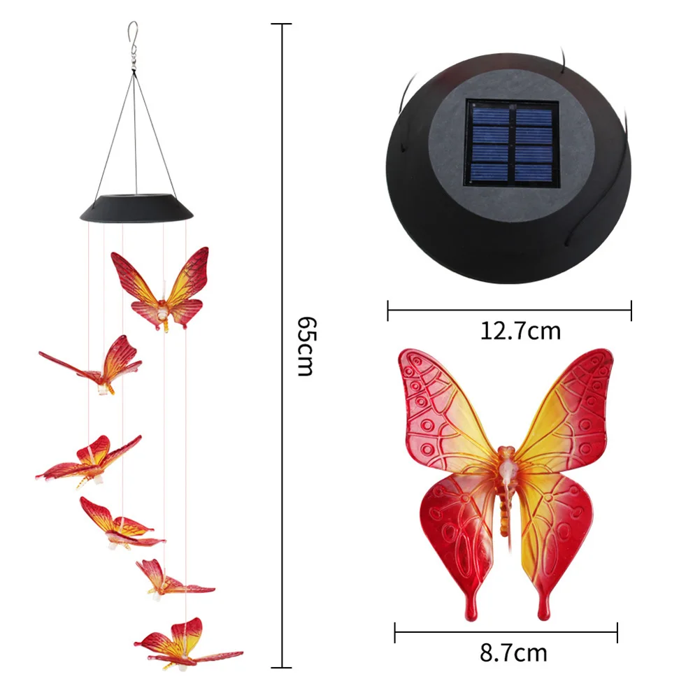

LED Solar Wind Chime Butterfly Dragonfly Hummingbird Light Color-changing Waterproof Outdoor Wind Chime Chandelier Garden Light