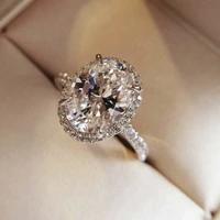 popular trendy silver color egg shaped white zircon womens ring european and american party wedding jewelry whole sale