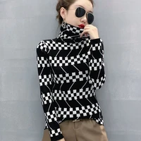 turtleneck sweater women 2020 autumn and winter new plaid pullover sweater inner top tight bottoming shirt women long sleeve