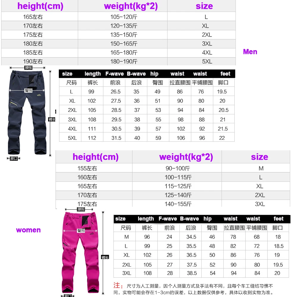 Man Women snowboarding pants Windproof Fishing Camping Hiking Skiing Trousers Winter Thicken Warm Fleece Softshell Skiing Pants