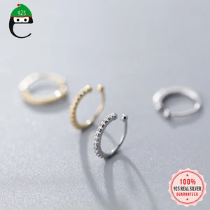 Комплект модных сережек ElfoPlataSi из настоящего серебра S925 пробы с блестящим цирконием, клипсы для женщин и девушек, свадебные украшения ED225